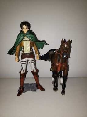 Eren Attack On Titan Anime Action Figure with Brown Horse Toy Set